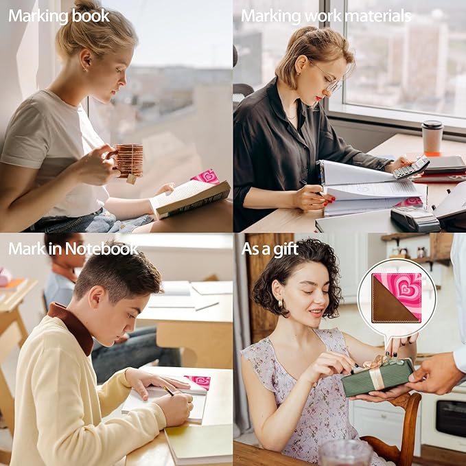 Personalized Leather Bookmarks, Fun & Cute Book Accessories for Reading Lovers, Unbreakable Page Markers for Women Men Girls Boys Student Teacher Kids Retirement Birthday Gifts (Pink Heart)