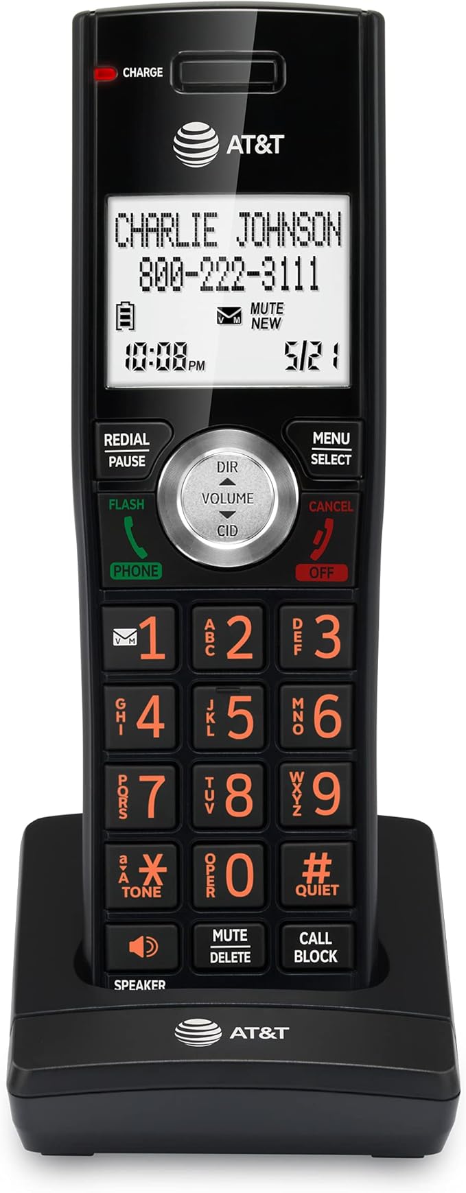 AT&T CL80067 Accessory Handset for CL82x07, CL82x57, CL82x67, CL83x07, CL84x07 Series Cordless Phone for Home with Call Blocking, Caller ID Announcer, Intercom, and Long Range, Black/Wood Grain Finish