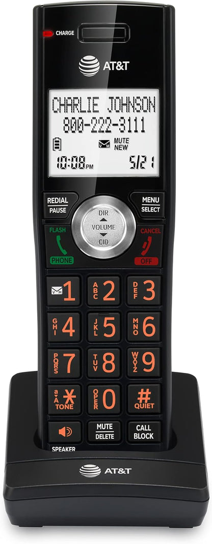 AT&T CL80067 Accessory Handset for CL82x07, CL82x57, CL82x67, CL83x07, CL84x07 Series Cordless Phone for Home with Call Blocking, Caller ID Announcer, Intercom, and Long Range, Black/Wood Grain Finish