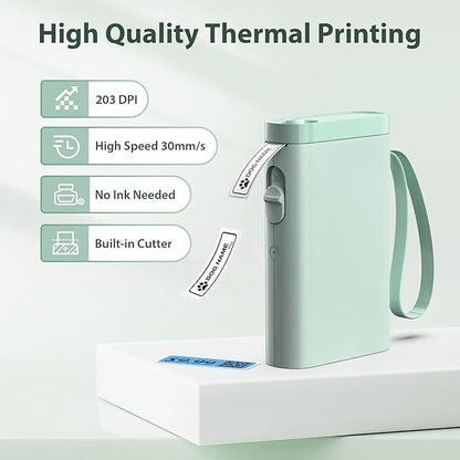 P21 Label Maker Machine with Tape, Bluetooth Label Printer Thermal Mini Label Makers with Built-in Cutter and Multiple Templates, Portable Printers for School, Office, Home Use (Green)