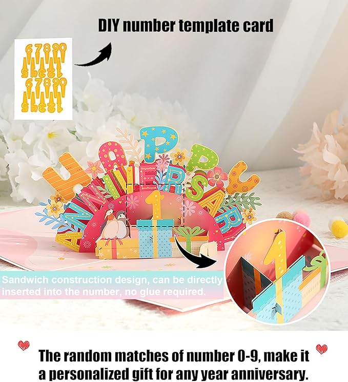 Happy Anniversary Pop Up Card, 3D Wedding Anniversary Greeting Cards, A Romantic Gift for Couple Parents Girlfriend Boyfriend Wife Husband