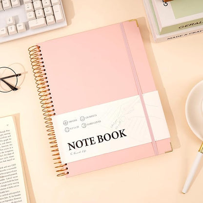 Pink Spiral Notebook College Ruled 8.5 X 11 with Tab Stickers Large Hardcover Notebooks for School Supplies A4 Note Book Journal Notebooks for Work Note Taking Office Women Men Writing, 200 Pages