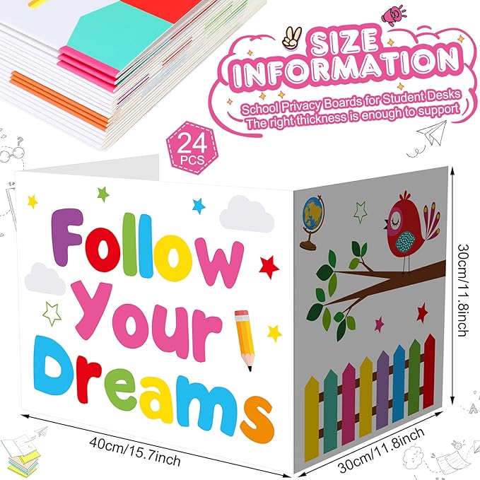 Honoson 24 Pcs Bulk Inspirational Privacy Folders for Students Cardboard Test Privacy Boards Motivational Words Desk Dividers Shield for Classroom School Study Supplies, 6 Styles(Energetic)