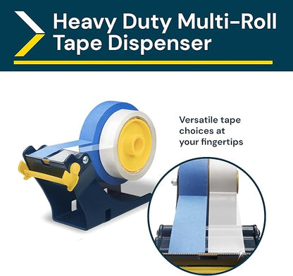 EXCELL Multi Roll Tape Dispenser Holder with Cutter: Durable Metal Construction, Cutting Angle Range, Anti-Rust Blade. Adjustable Tension for Perfect Tape Application. (2 Inch)