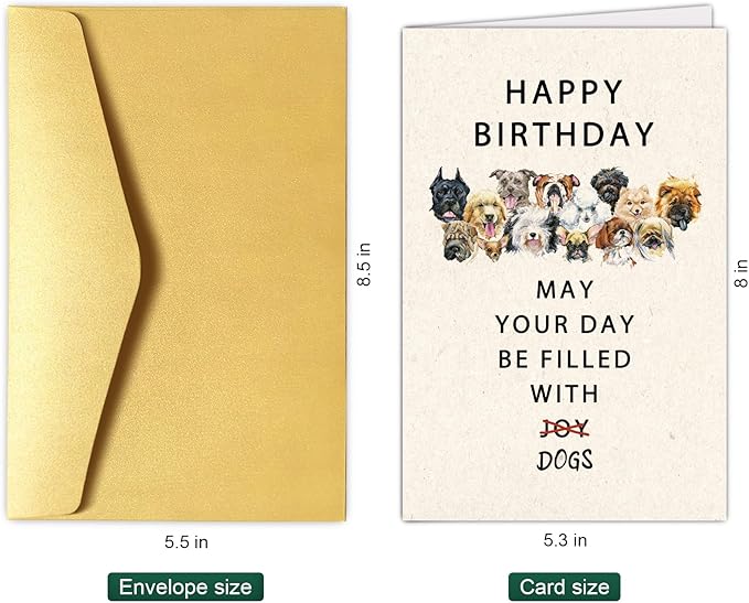 Chenive Happy Birthday Card for Dog Lover, Funny Birthday Card for Dog Mom Dog Dad, Cute Puppy Birthday Card for Him Her, May Your Day Be Filled With Dogs Bday Card