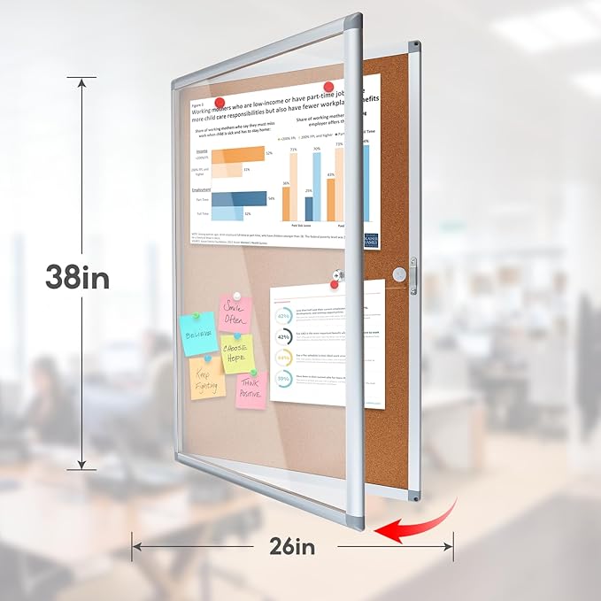 Outdoor Enclosed Cork Bulletin Board Tamper-Proof Dispaly Case, Aluminium Frame, Weatherproof Cork Noticeboard, Enclosed Cork Board for School, Office, Restaurant, Hospital etc（38 * 26inches）