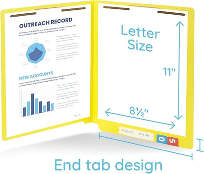 50 Yellow End Tab Fastener File Folders - Reinforced Straight Cut Tab - Durable 2 Prongs Designed to Organize Standard Medical Files, Receipts, Office Reports, and More - Letter Size, Yellow, 50 Pack