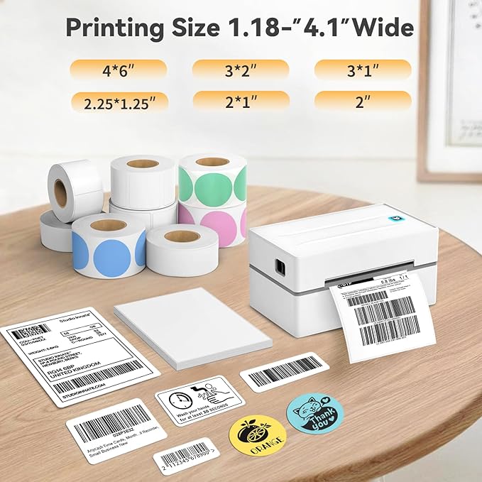 Bluetooth Thermal Shipping Label Printer, Wireless 4x6 Shipping Label Sticker Printer for Small Business and Office, Compatible with Android&iOS Windows, Used for Amazon, Shopify, Etsy USPS