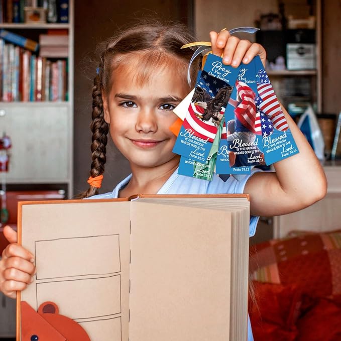 60 Pcs Veterans Day Bookmark Gifts Religious Patriotic Bookmark Psalm 33: 12 Bible Verse Bookmarks VBS Exchange Gifts for Church School Prizes Party Favors