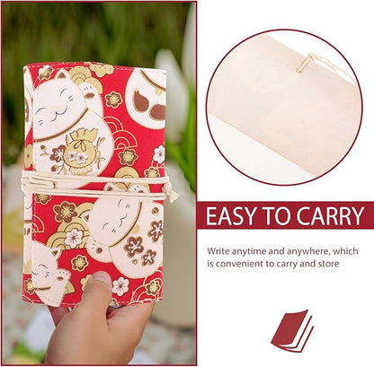 Tofficu A6 Budget Binder Japanese Maneki Neko Lucky Cat 6 Ring Planner Notepads Money Organizer Cotton and Linen Notebook Cover for Cash Bills Coupon Budgeting Expense Saving
