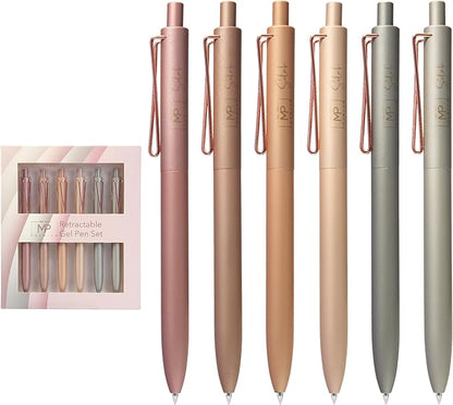 Mr. Pen- Retractable Gel Pens, 6Pack, Black Ink Gel Pens Fine Point, Metallic Earth Color Barrels, Retractable Pens, Gel Ink Pens, Aesthetic Pens for Journaling Fine Tip Pens