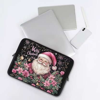 Christmas Laptop Protective Sleeve for Women 10 inch Portable Computer Sleeve Neoprene Lap Top Case Santa Claus Computer Carrying Case Suitable for Travel Office Pouch