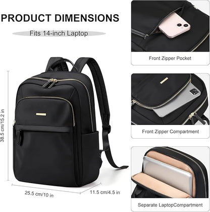 Laptop Backpack for Women Travel Work Commute Casual Daypack Backpack Purse Computer Bags Fit 14 Inch Notebook (Black)