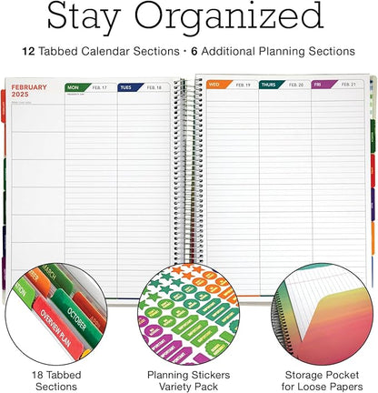 Aug 2024-Jul 2025 Deluxe Teacher Planner Notebook 8.5x11 Daily Weekly Monthly Organizers with 7 Periods, Pocket Folder, Dated Calendar, Page Tabs, Bookmark and Planning Stickers (Tree Seasons)