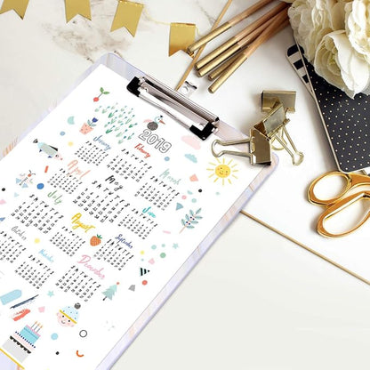 WAVEYU Marble Hardboard Office Clipboard, Decorative Clipboard with Low Profile Clip Chic Designed for Students Classroom School and Office Use, White (12.5"x9")