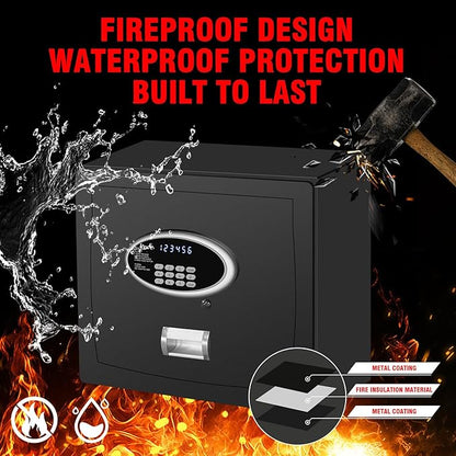 Gas Strut Top Opening Safe box with LCD Screen Digital Keypad for Handgun Pistol Money Jewelry in Home Office or Hotel