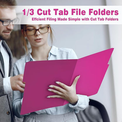 File Folders,IntoJoy 120 Pack Colored File Folder Letter Size, 1/3 Cut Tab Filing Folders for Office School Business File Document Organization,Pink