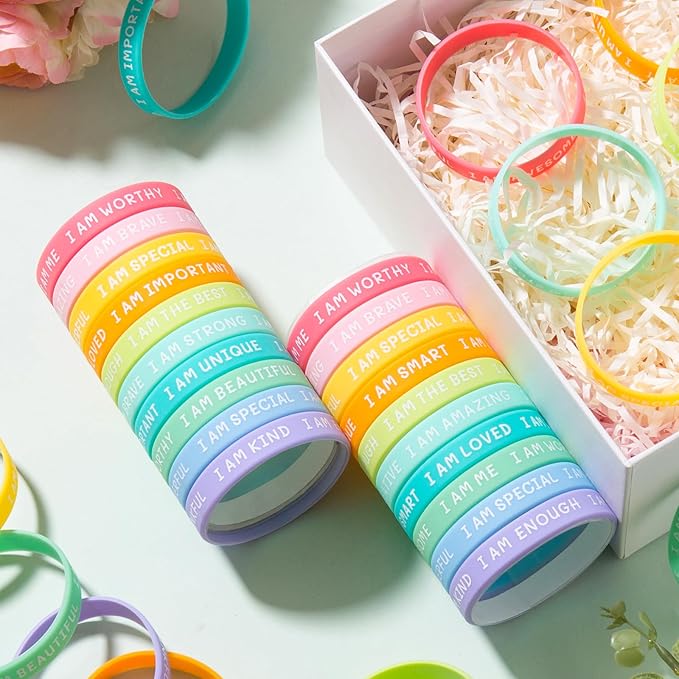 100 Pieces Students Inspirational Silicone Wristbands Motivational Quotes Rubber Bracelets for Kids Students Back to School Gifts (Fresh colours)