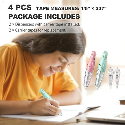 Refillable Retractable White Correction Tape, Pen Shaped White Smooth Pull Out Correction Tape Set, Correction Tape, Japanese Aesthetic Cute Correction Tape for Office Supplies, 4 PCS (ZH-67)