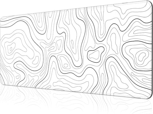 Gaming Mouse Pad Large 31.5 x 11.8in Topographic Keyboard Pad Mouse Pad for Non-Slip Base and Stitched Edge, Extended Desk Pad XL Keyboard Desk Mat (White)