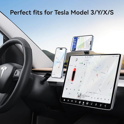 Magnetic Phone Holder for Laptop for MagSafe for iPhone 16/15/14/13/12 & All Phones, 180°Adjustable Phone Side Mount for Computer Monitor for Tesla, Desktop Cell Phone Bracket (Black)