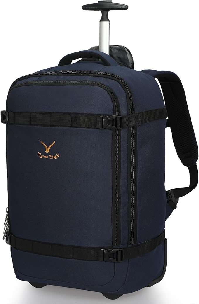 Hynes Eagle Rolling Backpack 42L Backpack with Wheels Airline Approved Carry on Luggage Laptop Travel Backpack for Women Men Navy Blue