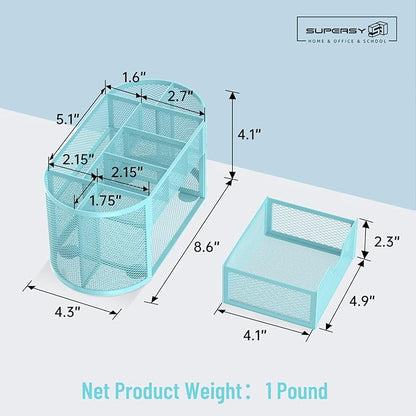 SUPEASY Mesh Desk Organizer, Desk Accessories & Workspace Organizers with Drawers, Pencil Holder for Desk with 9 Compartments for Office Suppliess, 8.6 x 4.3 x 4.1 Inch, Blue