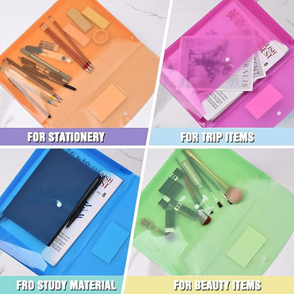 5 Pack Large-Capacity Colored Transparent Document Folder,TFDLCG zm Plastic Envelopes with snap Closure Poly Envelopes,A4 Letter Size(13"×9.5") for School Home Office,Assorted Colors