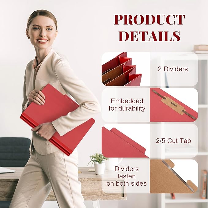 36 Pcs Classification Folders Bulk 2 Dividers File Folder with Fastener 2 Prongs Letter Size Pressboard Filefolders with 3.5 Inch Expansion for Organize Office Medical Document (Dark Red)