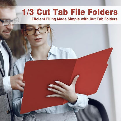 File Folders,IntoJoy 120 Pack Colored File Folder Letter Size, 1/3 Cut Tab Filing Folders for Office School Business File Document Organization,Red