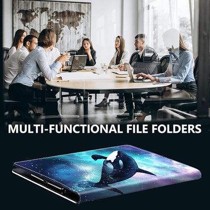 PU Leather Padfolio Folder Clipboard Portfolios Organizer Conference Document Organizer with Business Card Holder Storage Clipboard Writing Pad,Orca Whale