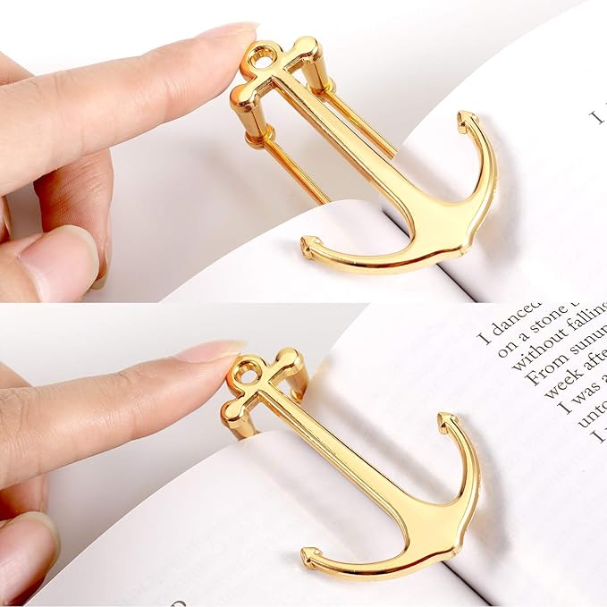 Creative Anchor Bookmark for Reading Hands Free Metal Bookmark Page Holder Book Holder Students Teachers Graduation Gifts School Office Supplies (Golden)