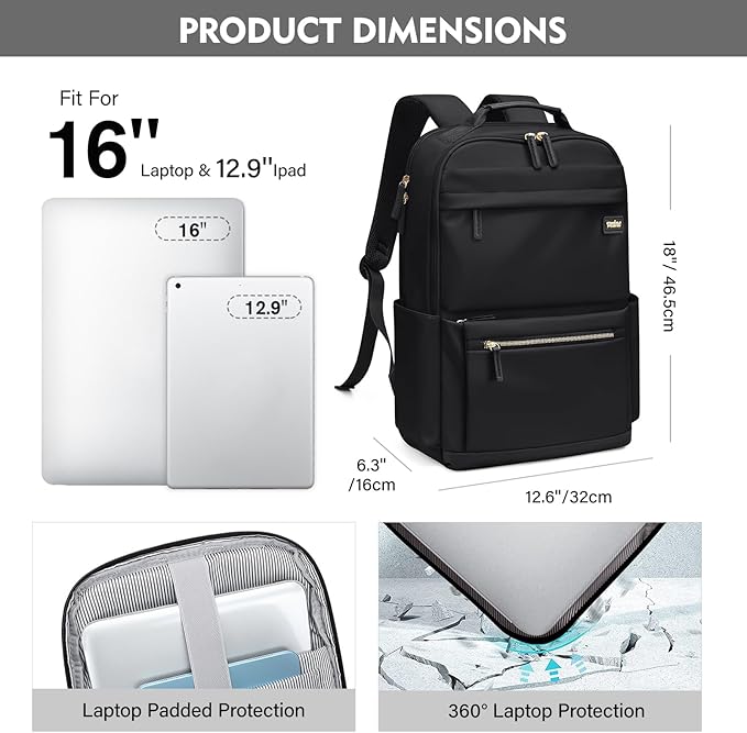 Laptop Backpack Work Bag: Fashion Travel Backpack for Women Fits 15.6 Inch Laptop Water Resistant Computer Backpack for College Teacher Nurse Business Large Capacity Casual Daypack