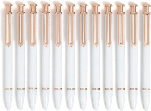 U Brands Monterey Ballpoint Pens, Set of 12, White and Rose Gold, Bold (1.0 mm) Point, Black Ink