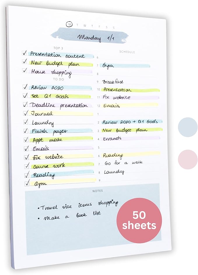 Daily To Do List Notepad – Daily Planner Undated, Daily Work Planner and Productivity Planner – 50-Pg To Do List Notebook for Work, Daily To Do Planner Pad – 8.3”x 5.8” Daily Planner Notepad