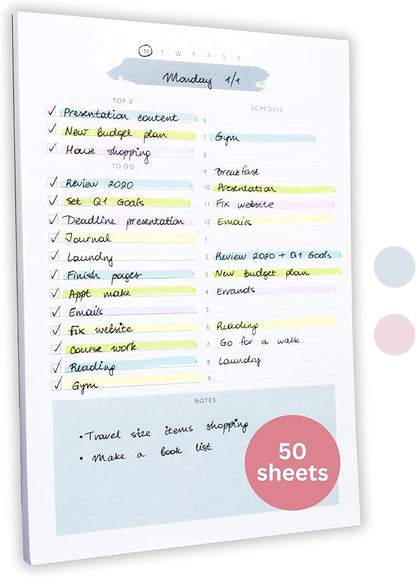 Daily To Do List Notepad – Daily Planner Undated, Daily Work Planner and Productivity Planner – 50-Pg To Do List Notebook for Work, Daily To Do Planner Pad – 8.3”x 5.8” Daily Planner Notepad