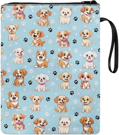 COEQINE Cute Dogs Book Covers For Soft Cover Books Teens Girls Blue Kawaii Dogs Paperbacj Large 9x11 Front Pocket for Phone Pencil Portable