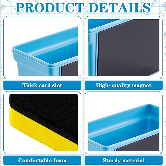 Boao Whiteboard Dry Magnetic Plastic Holder, 8 Pieces Colorful Magnetic Markers with Eraser Cap, Whiteboard Eraser for School Office Home 100th Day of School, 10 Pieces Totally(Simple)