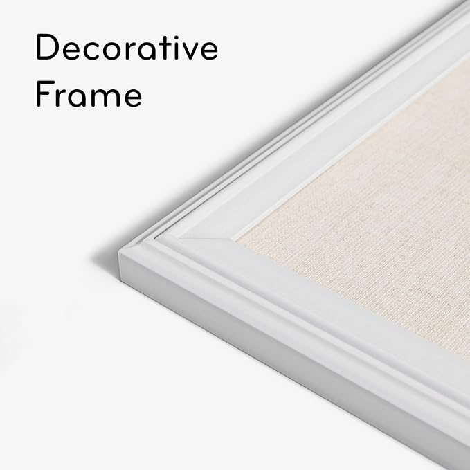 U Brands Farmhouse Linen Bulletin Board, 23"x17", White Wood Style Frame, Industrial Grade Pinning Surface