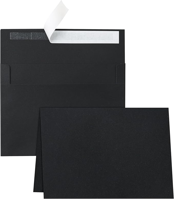 Black Blank Greeting Cards and Envelopes 5 x 7 Heavyweight Folded Cardstock and Printable A7 Envelopes Self Seal 20 Packs for Thank You Cards, Invitations, Wedding, Graduations, Party