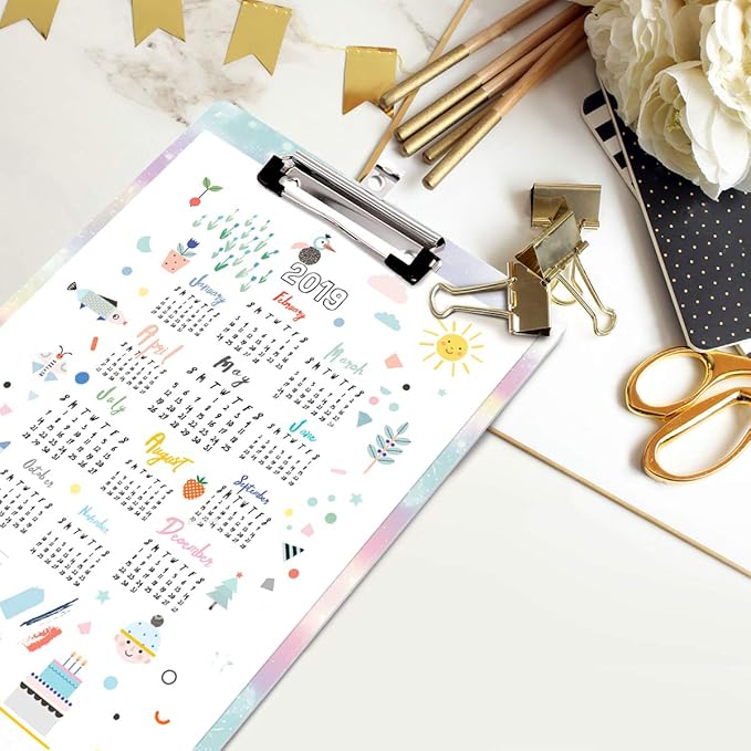 WAVEYU Cute Clipboard Hardboard for Kids Teens, Decorative Pink Clipboard with Low Profile Clip Chic Designed for Students Classroom School and Office Use, Cute(12.5"x9")