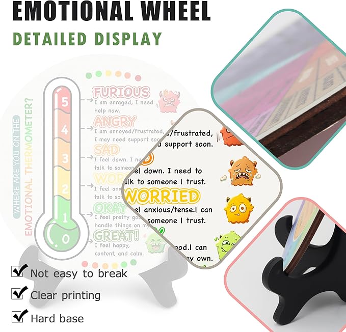 Feelings Wheel, Double-Sided Emotion Wheel with Stand, Counseling Office Must Have, Feelings Wheel Suitable for Therapy Office Decor School Counseling Office Must Have (WD, 1)