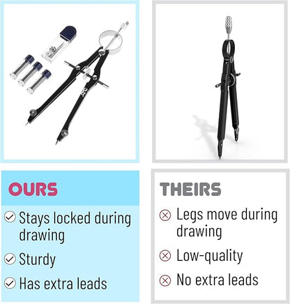 Mr. Pen- Professional Compass with Lock, Black, Compass for Geometry, Drafting Compass, Precision Compass Math, Geometry Compass, Compass Drawing, Compass with Wheel, Metal Compass Geometry