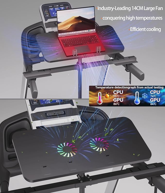 multifunctional Wooden Laptop Treadmill Desk with 2 cooling fan.Rolling Laptop Workstation Stand Cart Desk for Laptops, Books, Tablets, and Art, Made for Sofa,Treadmill,car,Bed,Chair,or Standing