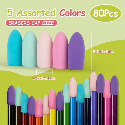 Sukh Cap Erasers for Pencils Pulk - Pencil Top Erasers 60 PCS Pencil Cap Toppers for Kids Latex Free 5 Colors School Erasers Cap for Teachers Sudents Classroom Home and Office