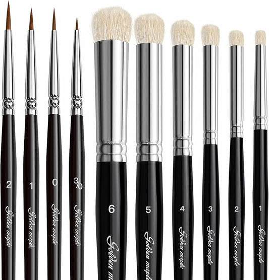 Drybrush Miniature Paint Brushes -10pcs Micro Detail Paint Brush Set, Small Fine Detail Brushes for Acrylics, Watercolors & Paint by Number, Citadel, Figurine, 40k