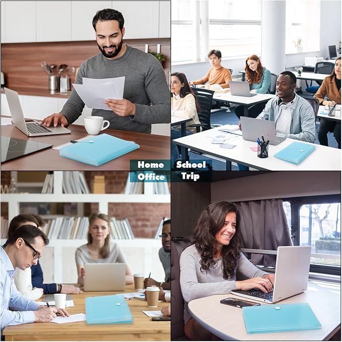 Expanding File Folder A4,13 Pockets File Organiser with Colored Tags, Paperwork A4 Plastic Wallet Document Storage Expander for School,Office and Home, Light Blue