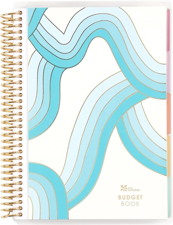 A5 Spiral - Bound Budget Planner. Savings Tracker, 72 Month-At-A-Glance Pages and 4 Pages of Debt Trackers. 13 Tabs. 160 Pages of Thick 80 Lb. Paper. Sticker Sheet Included by Erin Condren.