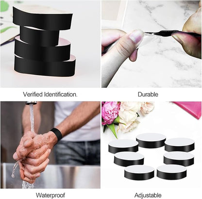 REHALY 1400 Pcs Wristbands for Events Paper Wristbands Waterproof Paper Bracelets Neon Wrist Bands Colored Wristbands Adhesive Hand Bands Armbands for Concerts(Black)