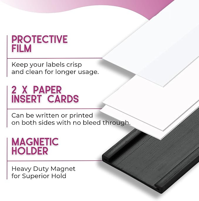 Availey 40 Pack Magnetic 'C' Channel Label Holders for Metal Racks and Shelves with Protective Films and Replacement Strips 4" x 1.6"